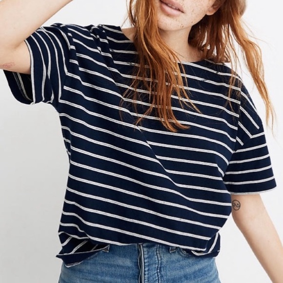 Madewell Tops - Madewell Rivet & Thread Boxy-Crop Tee in Stripe